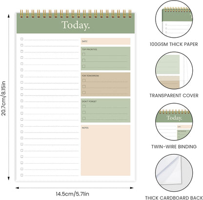 To Do List Notepad - Daily Planner Notepad 104 Pages Task Planner, 6.7" x 9.8" Double Sided Spiral Notebook with Checklist Productivity Planning Pad for Work Office Home-Pink