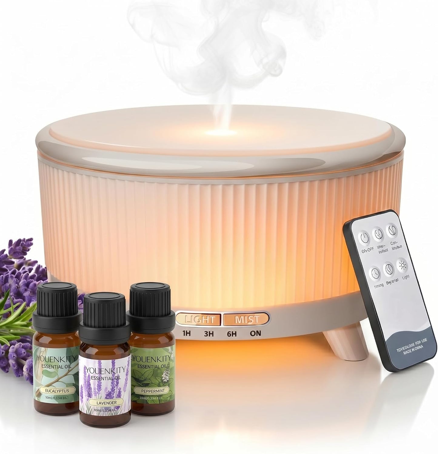 20-Hour Long-Lasting Aromatherapy, 500ML Large Essential Oil Diffuser: Ultrasonic Cool Mist Humidifier with Remote Control, 7 Color Lights, Timer, Auto-Off for Home/Bedroom/Yoga (White)