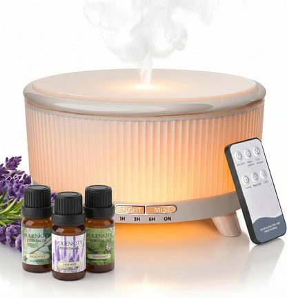20-Hour Long-Lasting Aromatherapy, 500ML Large Essential Oil Diffuser: Ultrasonic Cool Mist Humidifier with Remote Control, 7 Color Lights, Timer, Auto-Off for Home/Bedroom/Yoga (White)