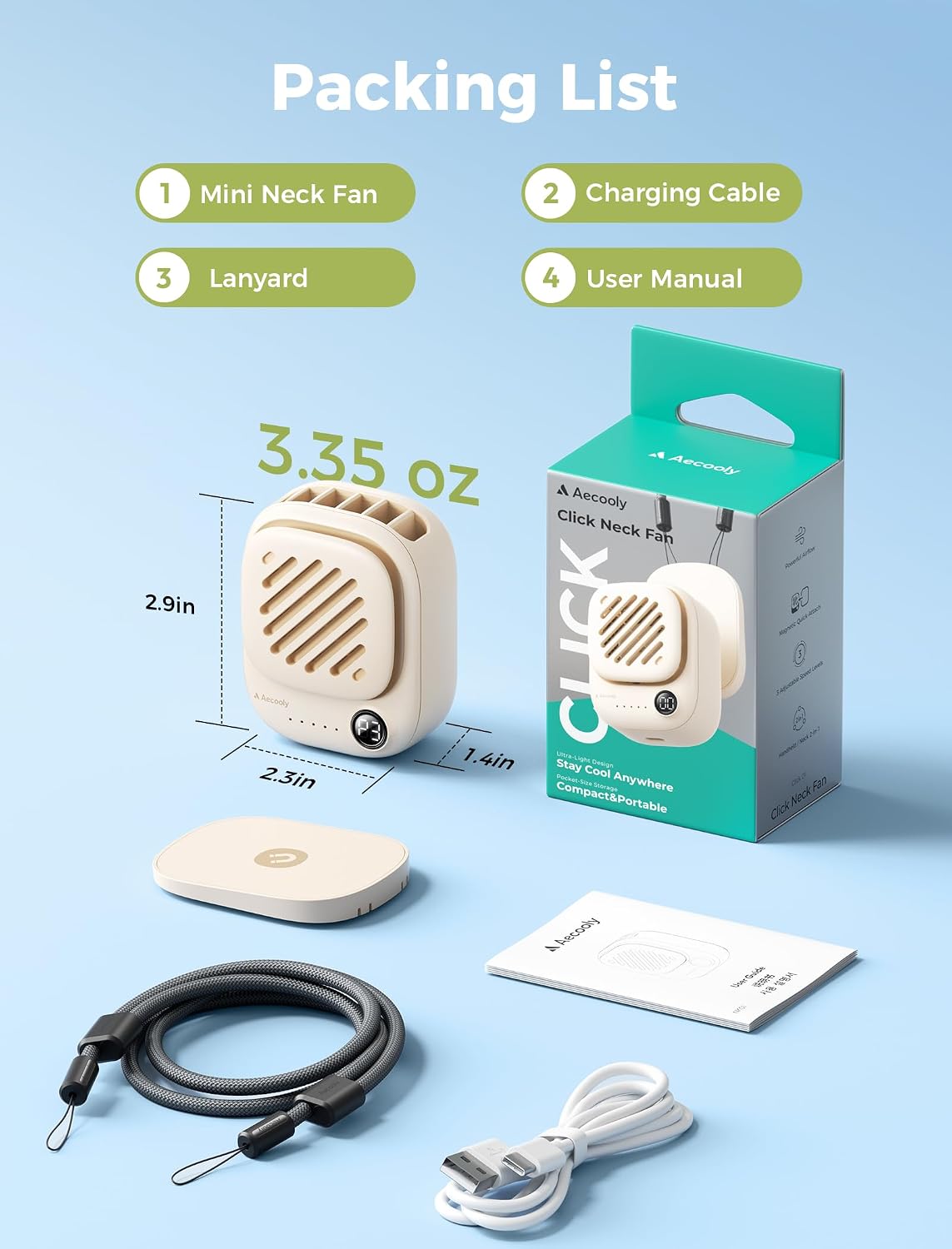 Aecooly Magnetic Clip On Fan, Mini Portable Neck Fan, Mighty Waist Fan