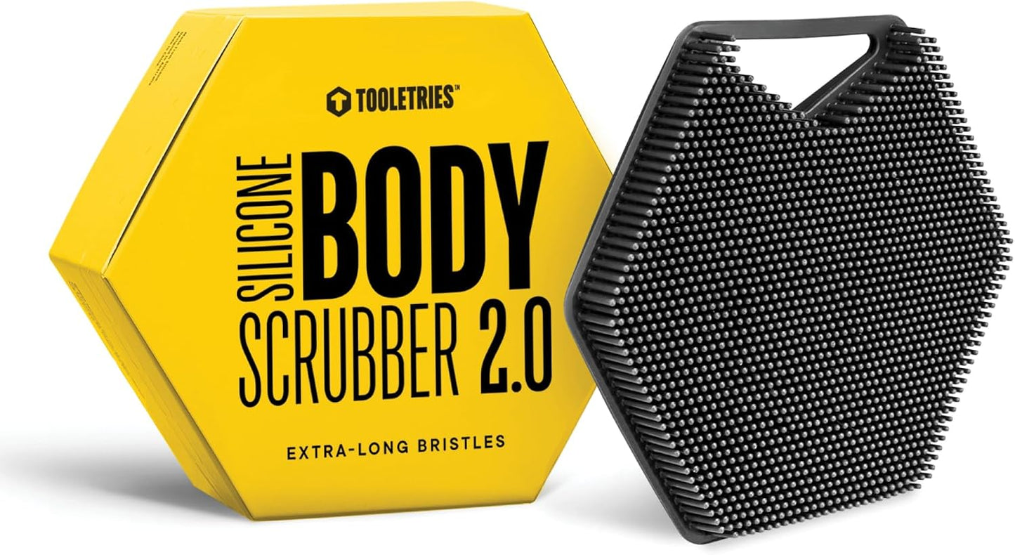 TOOLETRIES Premium Silicone Body Scrubber 2.0, Hygienic Loofah Alternative, Exfoliating Shower Scrubber for Sensitive Skin, Quick Drying & Long-Lasting Bathroom Essentials for Men & Women - Charcoal