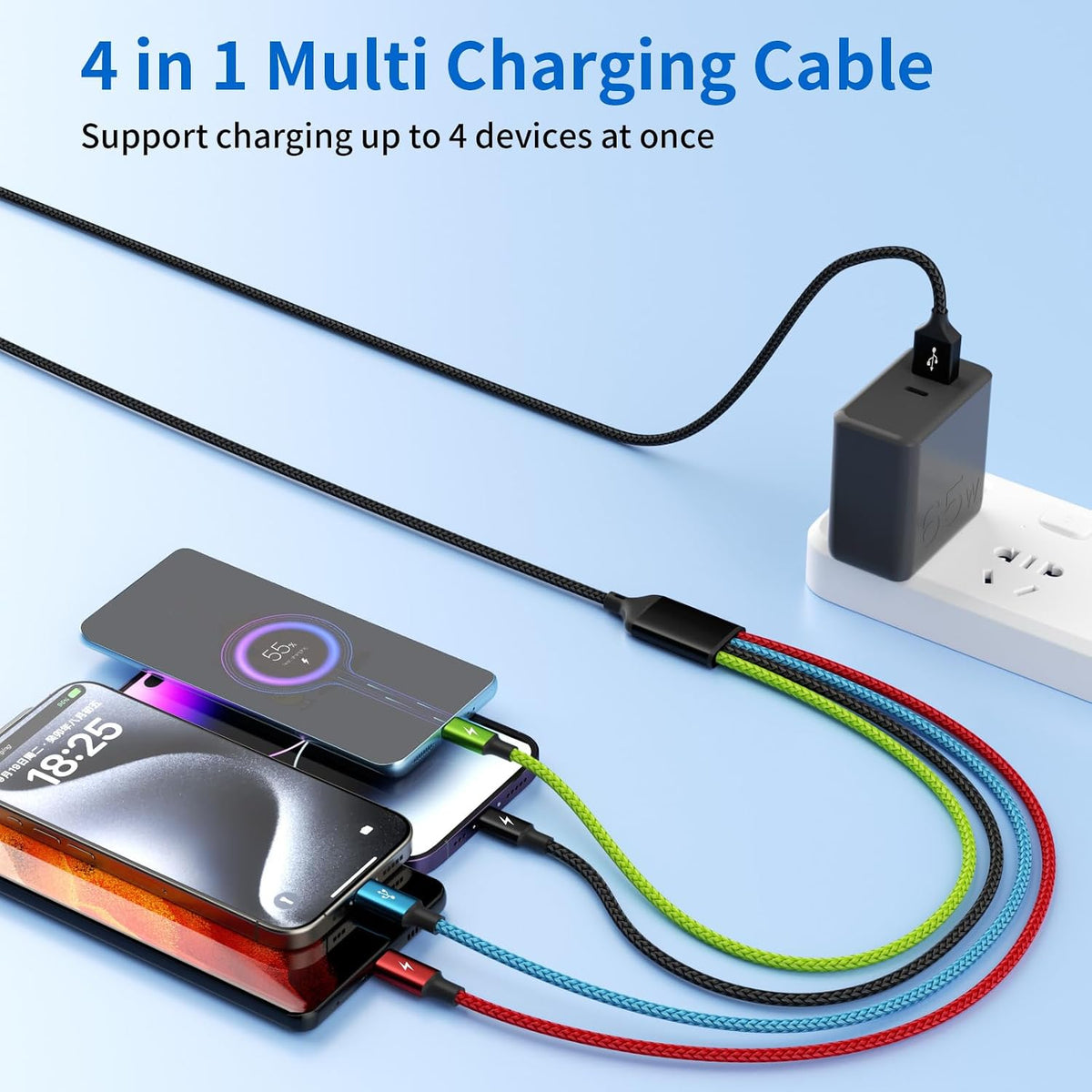 4 in 1 Multi Charging Cable, 5FT Charging Cords for Multiple Devices