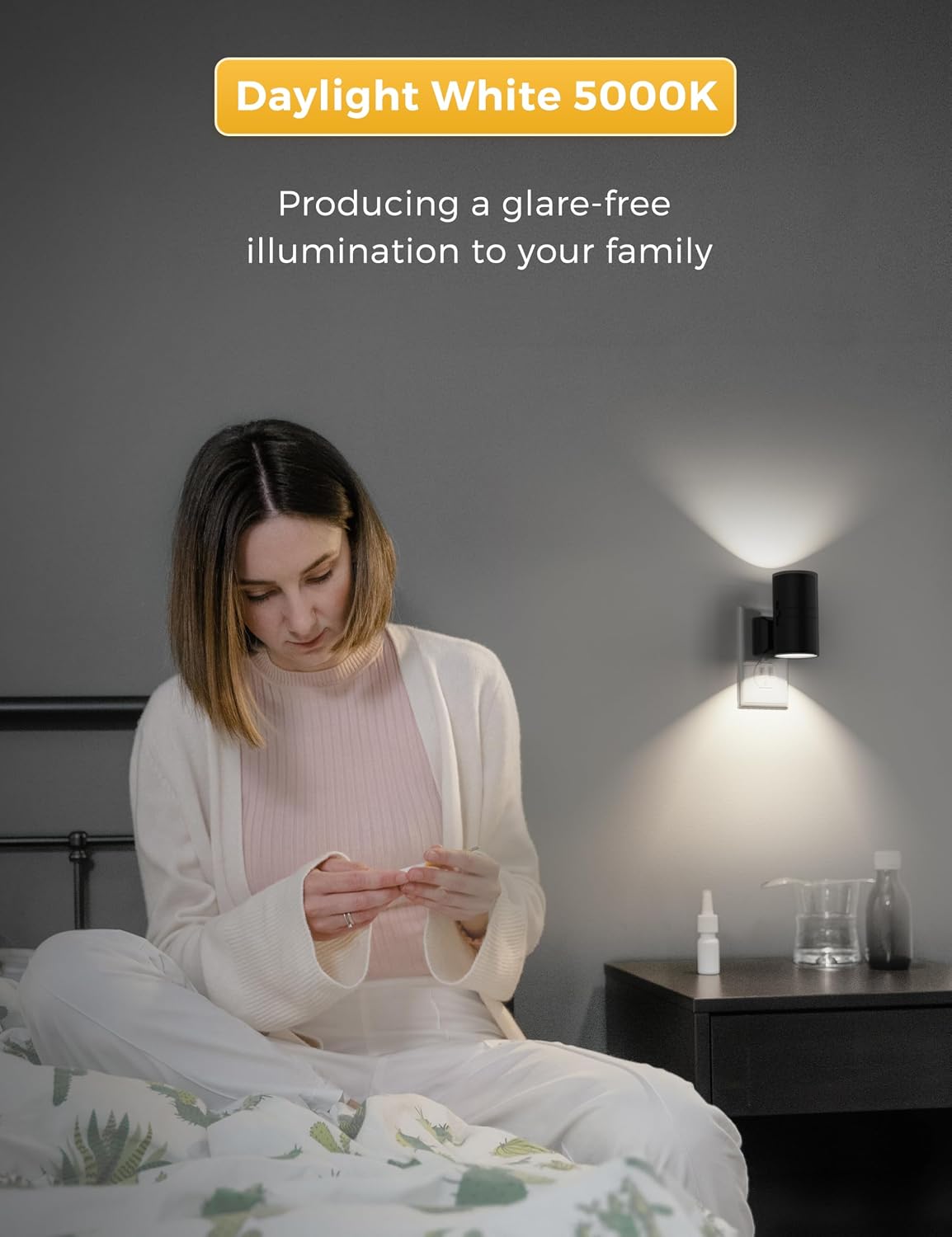 L LOHAS LED Night Light, Amber Nightlight, Dimmable Night Light 100LM, Light Sensor, Yellow Nightlight, Sleep Light for Kids, Soft & Warm Light for Bedroom, Hallway, Bathroom, 2 Pack