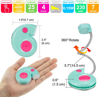 Kids Rechargeable Book Light, Clip on Reading Light for Kid, Kids Reading Lights, Amber Book Light for Reading in Bed, 2 Lighting Modes, Blue Light Blocking, Bookmark Light for Bookworms-Pink