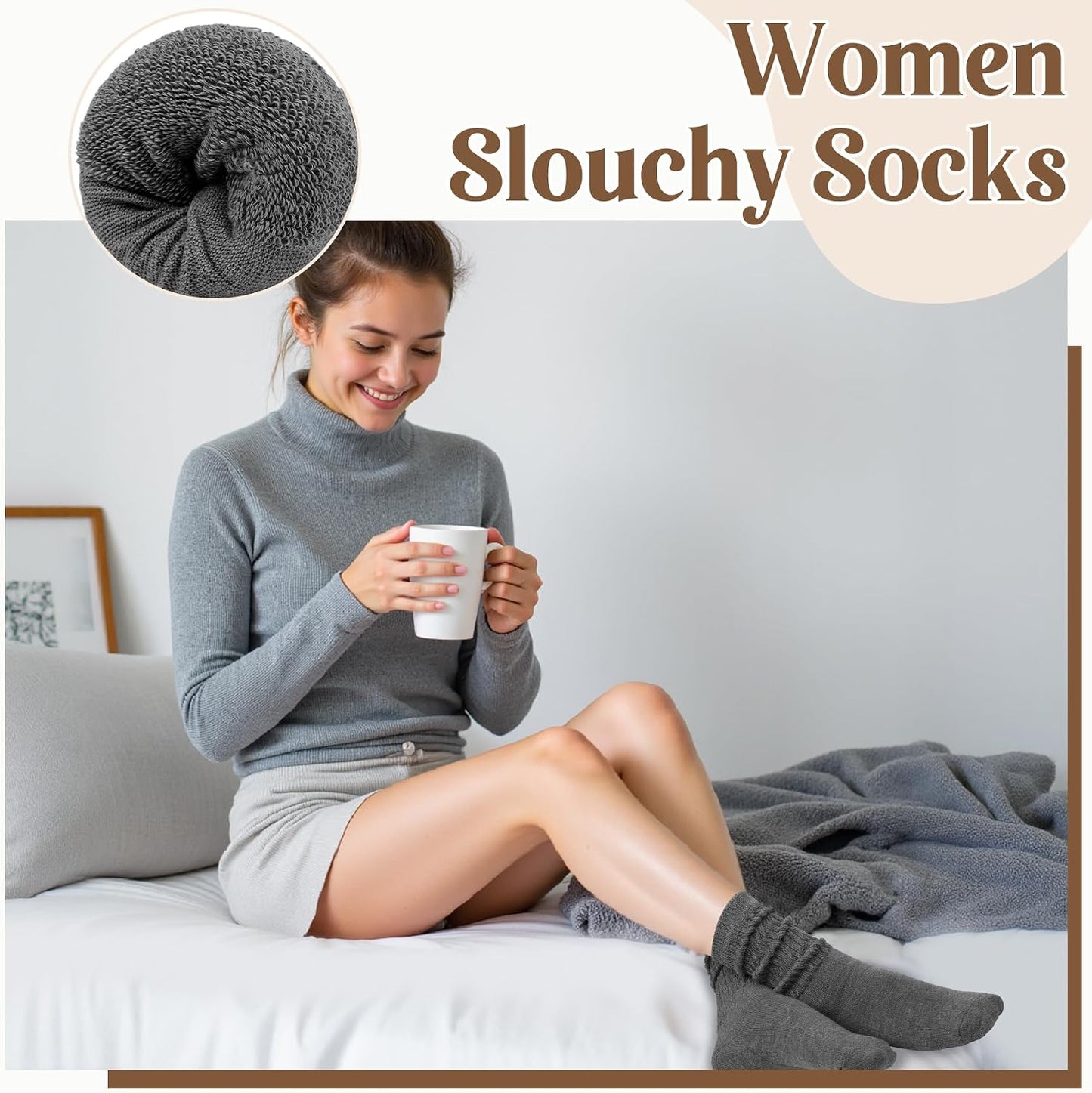 Justay 5 Pairs Slouchy Socks for Women - Slouch Long Crew Knit Boot Athletic Calf Tube Scrunch Socks