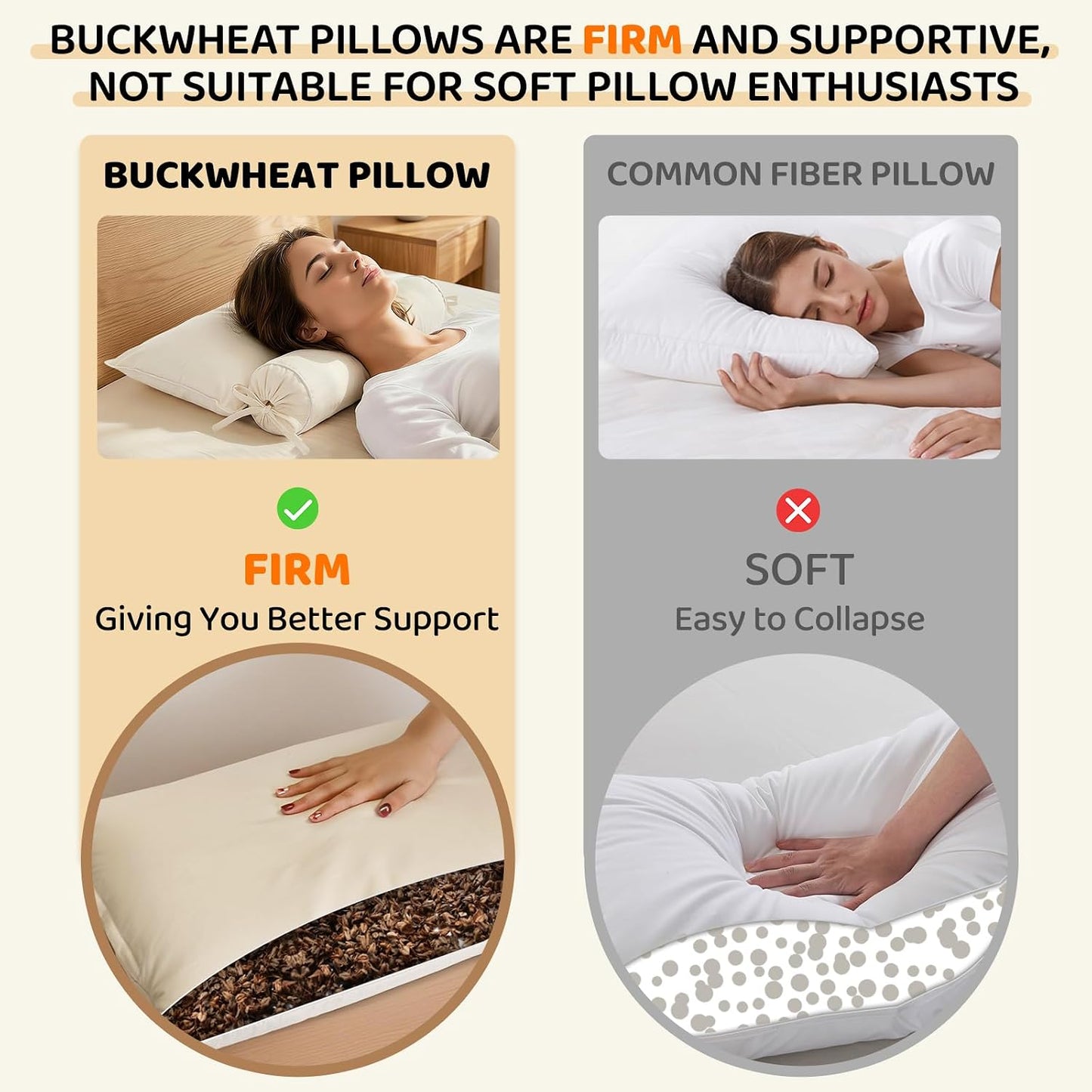 LOFE® Buckwheat Pillow - 3 Point Support Buckwheat Hull Pillow for Less Pain, 2IN1 Tartary Buckwheat Neck Roll Pillow for Best Support, Adjustable Cervical Neck Pillow with Organic Cotton Pillowcase