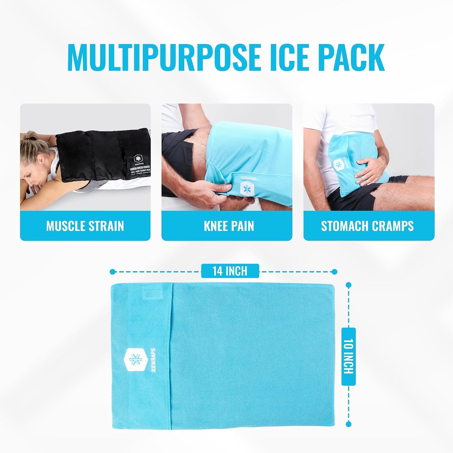 ICEWRAPS 12" x 21" Extra Large Reusable Ice Pack with Soft Fabric Cover, Flexible Cold Therapy Clay Pack for Knee & Back Swelling, Chronic Pain Relief – FSA-HSA Eligible