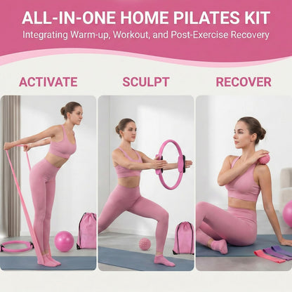At Home Pilates Kit for Women, Home Workout Pilates Equipment Set with Pilates Ring, Ball, Pedal Resistance Band, Resistance Bands, Yoga Strap, Bag, Pilates Essentials Kit for Starter, Beginners