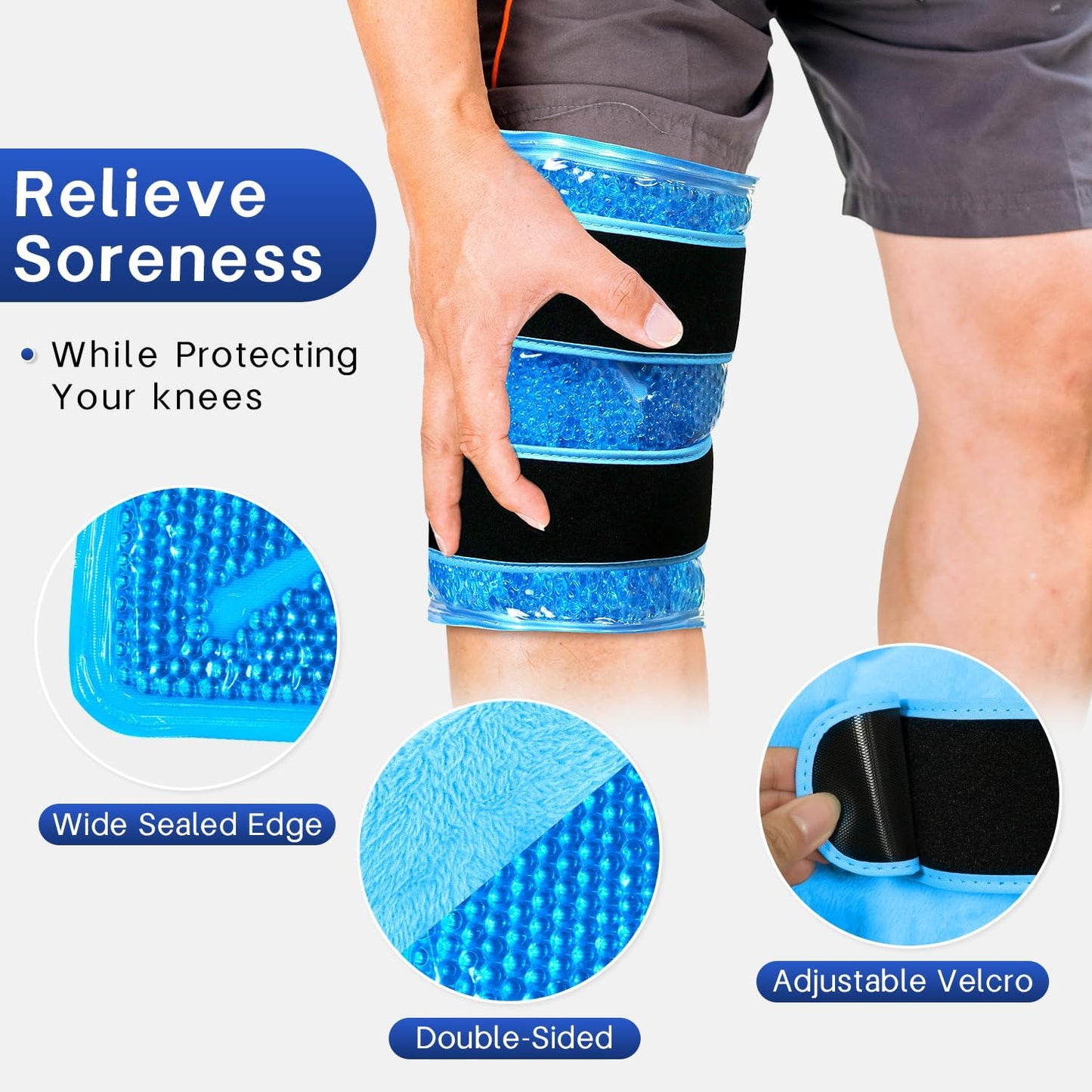 Knee Ice Pack Wrap for Pain Relief Reusable Gel Ice Wrap for Leg Injuries Swelling Knee Replacement Post-Surgery Recovery Adjustable Cold Compression Therapy Wrap for Arthritis