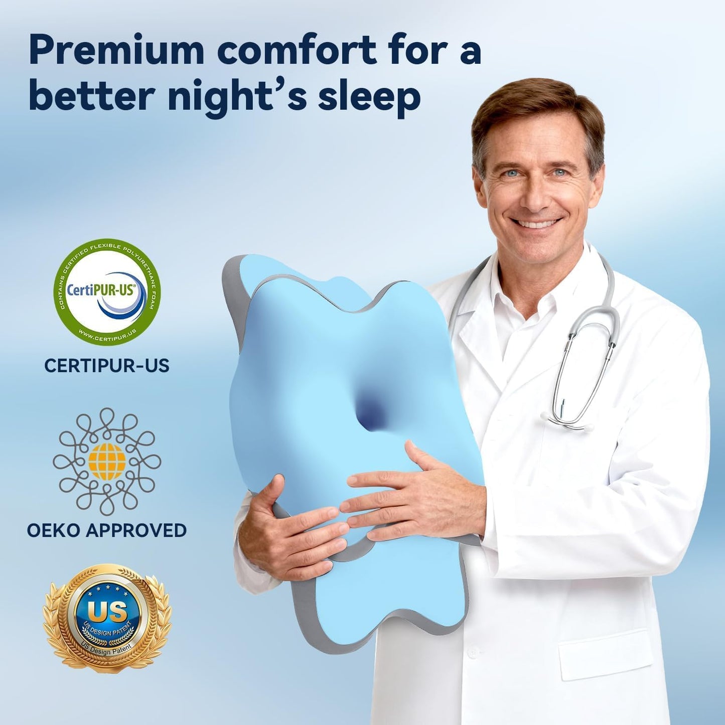 Sleep Apnea Pillow with Neck Pain & Snoring Relief -Orthopedic Cervical Pillow,Ergonomic Contour Memory Foam Pillow for Side, Back,Stomach,Dreamers,Medium Firm (Darkgrey, Queen Size 25" lx15 wx5.8 h)
