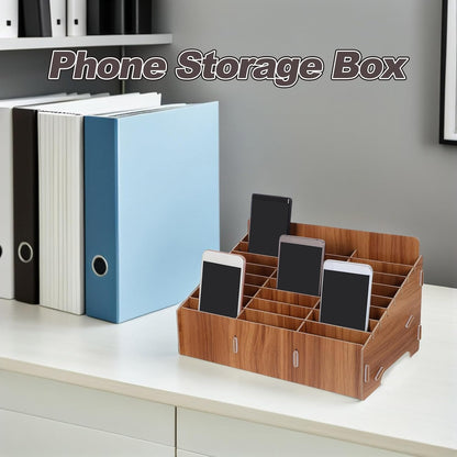 24 Slot Wooden Cell Phone Organizer Box for Classroom Meetings