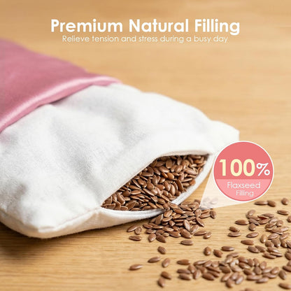 Eye Pillow for Yoga, Relaxation, Sleeping, Microwavable Weighted Eye Mask Heated for Meditation, Dry Eyes, Moist Heat Hot & Cold Eye Compress with Flaxseeds Therapy (Pink)