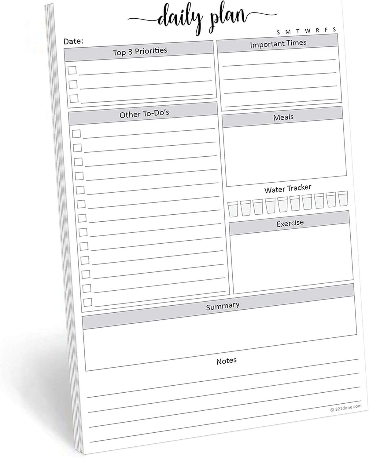 321Done Daily Schedule Planning Notepad - 5.5x8.5 Hourly Appointment Daily Planner To Do Checklist, 50 Sheets Tear-Off Note Pad - Made in USA