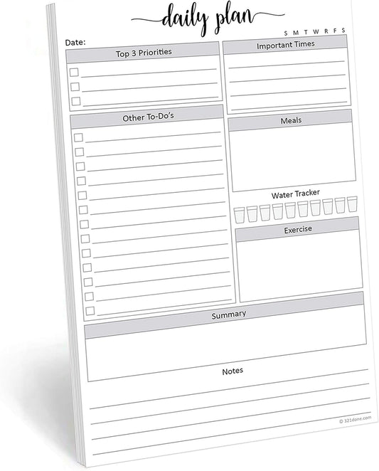 321Done Daily Schedule Planning Notepad - 5.5x8.5 Hourly Appointment Daily Planner To Do Checklist, 50 Sheets Tear-Off Note Pad - Made in USA