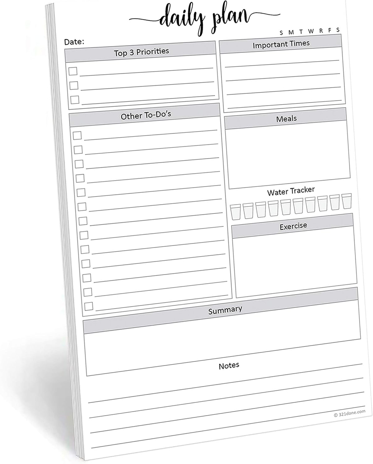 321Done Daily Schedule Notepad, 5.5x8.5 Inches, 50 Sheets, Undated