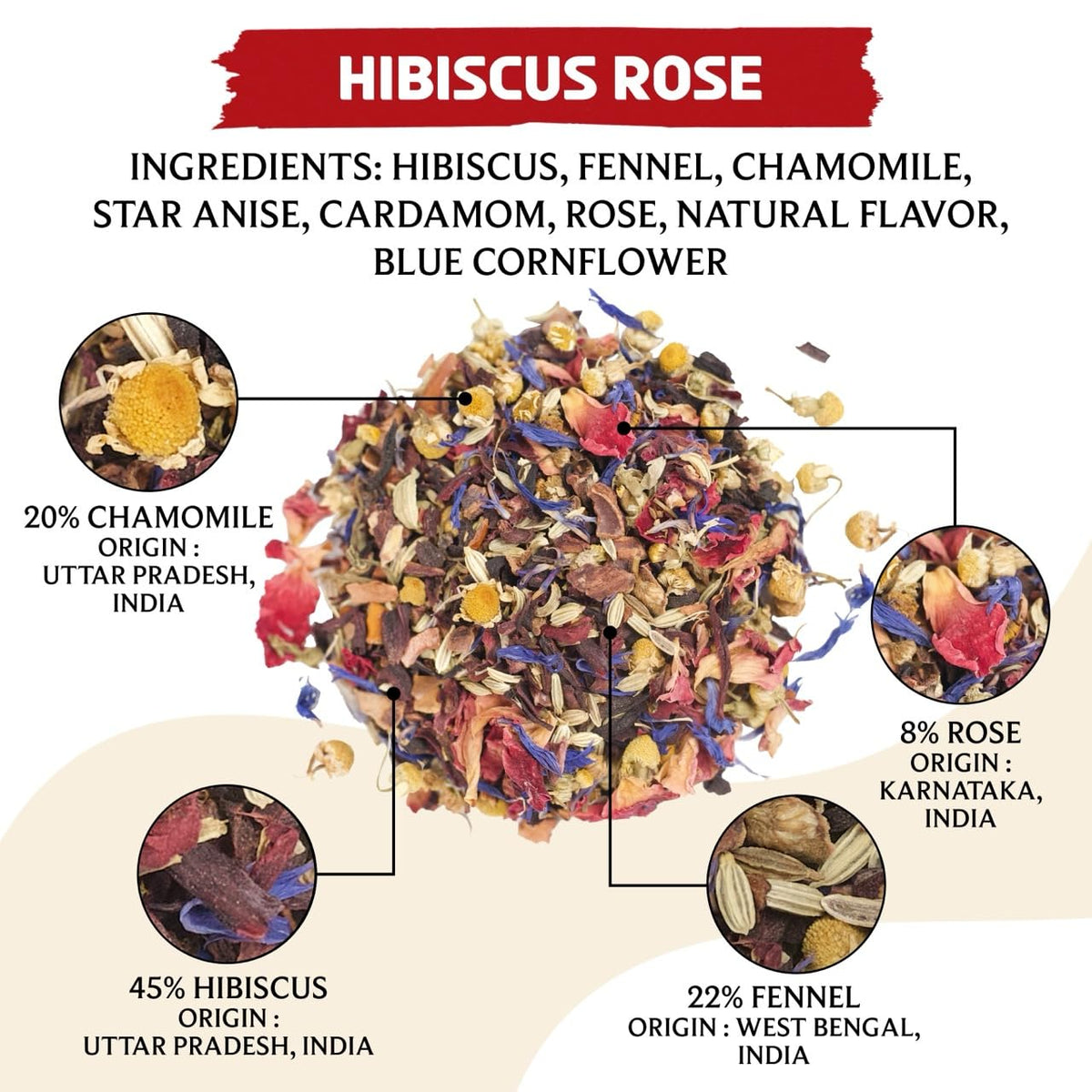 BREWIX, Hibiscus Rose Herbal Loose Tea (50+ Cups) | 100% Natural, Handmade, Pure from Hibiscus Flowers | Hibiscus with Rose Petals, Chamomile and Exotic Spices | Supports Everyday Wellness, Digestion and Cardiovascular System | Rich in Antioxidants &