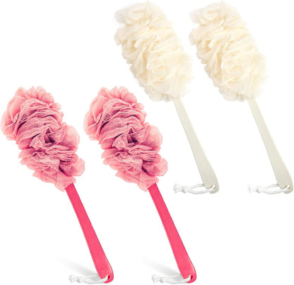 Evmliy Back Scrubber for Shower, Loofah Sponge Brush Exfoliating Body, Long Handle Scrub Brush for Shower with Loofah on a Stick for Back Use, Bathing Accessories Body Brushes (2Pack)
