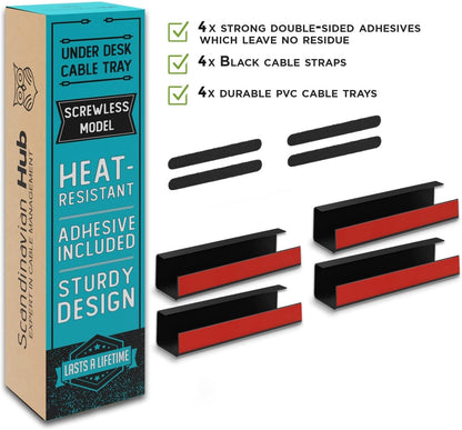 Scanfield Under Desk Cable Management Tray, No-Screw, 17-Inch, 2-Pack Black
