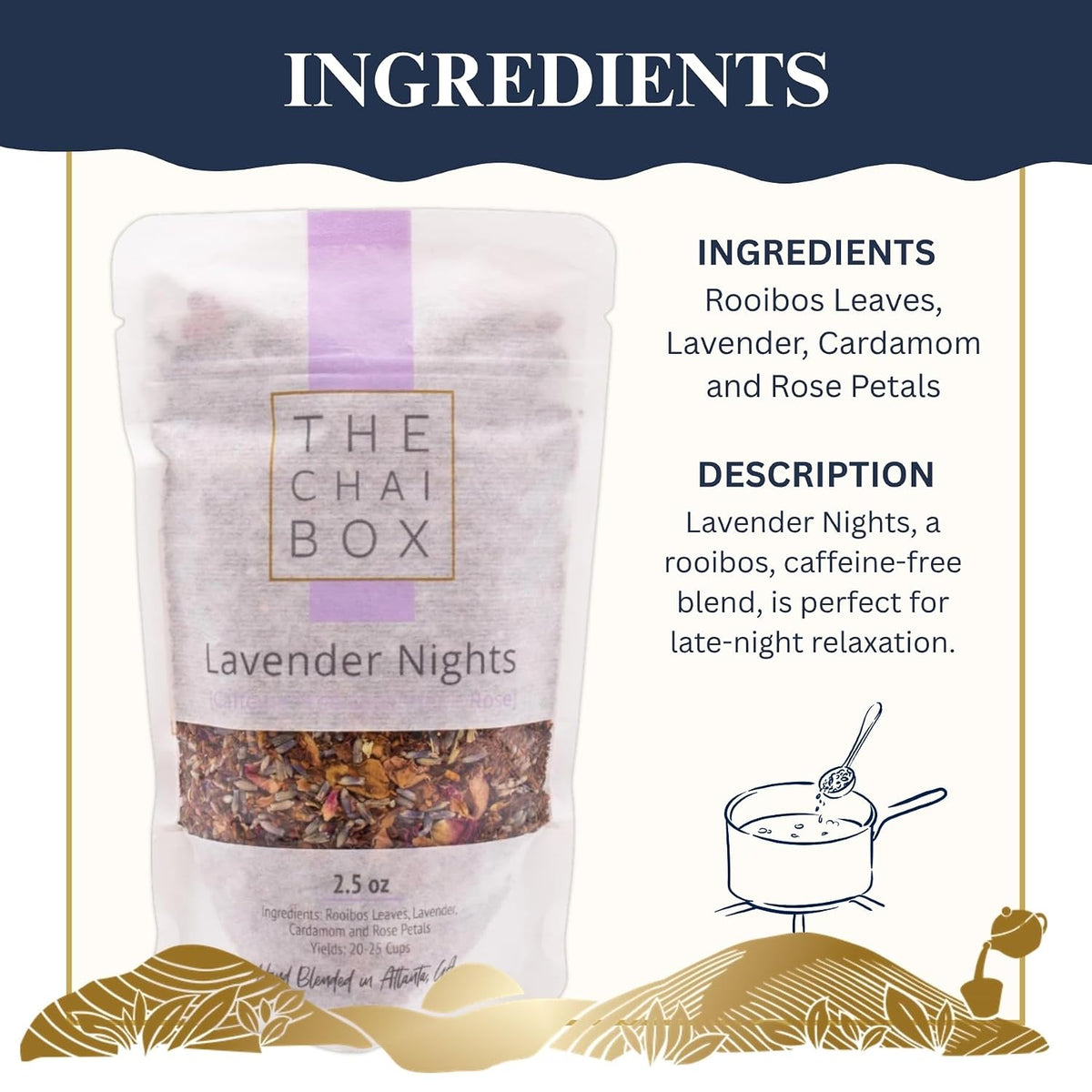 The Chai Box Traditional Lavender Chai with Rose - 100% Organic Black Tea