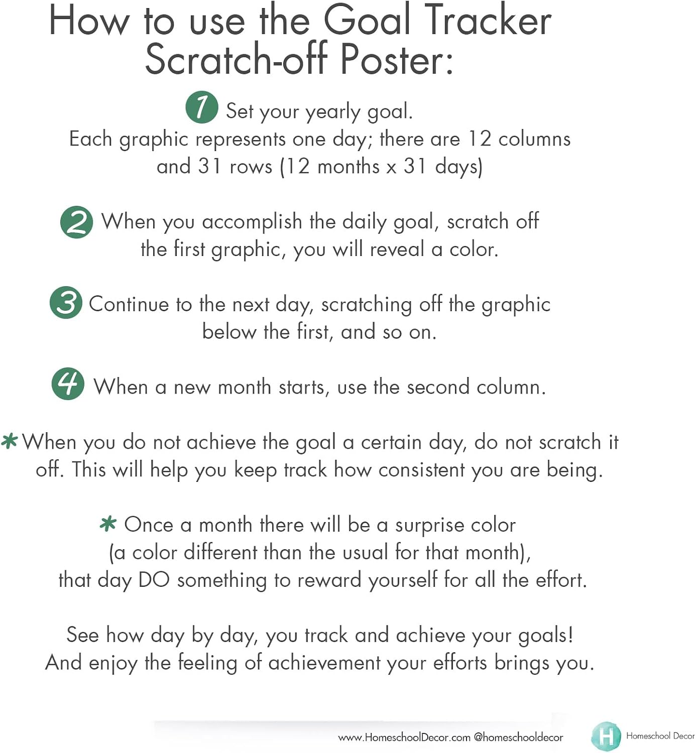 Goal Tracker Calendar Chart with reward days - Self growth wall art - Scratch Off Calendar with Hidden Motivations - Lose weight poster Scratch Off - Goals poster Goal - Planner Mindset new year gift