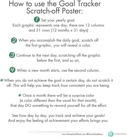 Goal Tracker Calendar Chart with reward days - Self growth wall art - Scratch Off Calendar with Hidden Motivations - Lose weight poster Scratch Off - Goals poster Goal - Planner Mindset new year gift