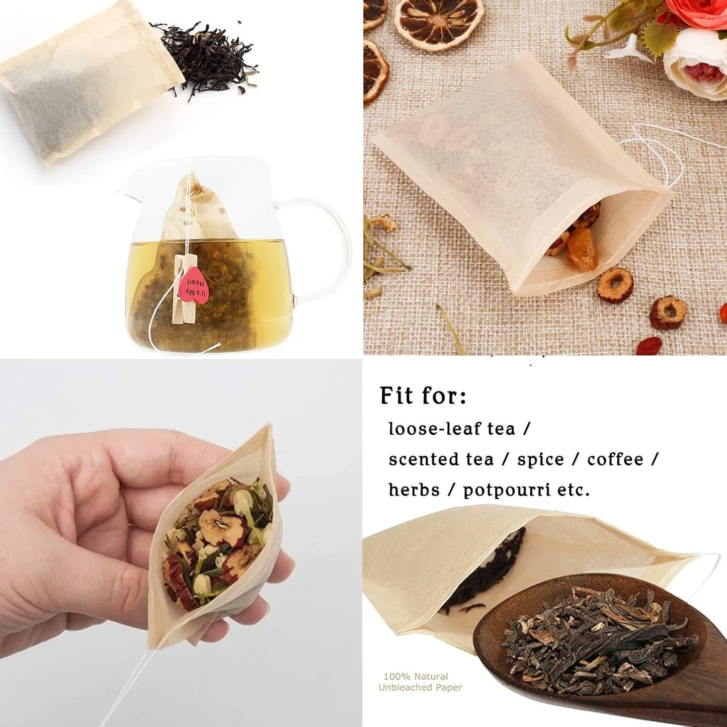 NEPAK 600 Pcs Disposable Tea Bags with Drawstring,Tea Filter Bags,Empty Tea Bags for Loose Leaf Tea(2.36 x 3.15 inch)