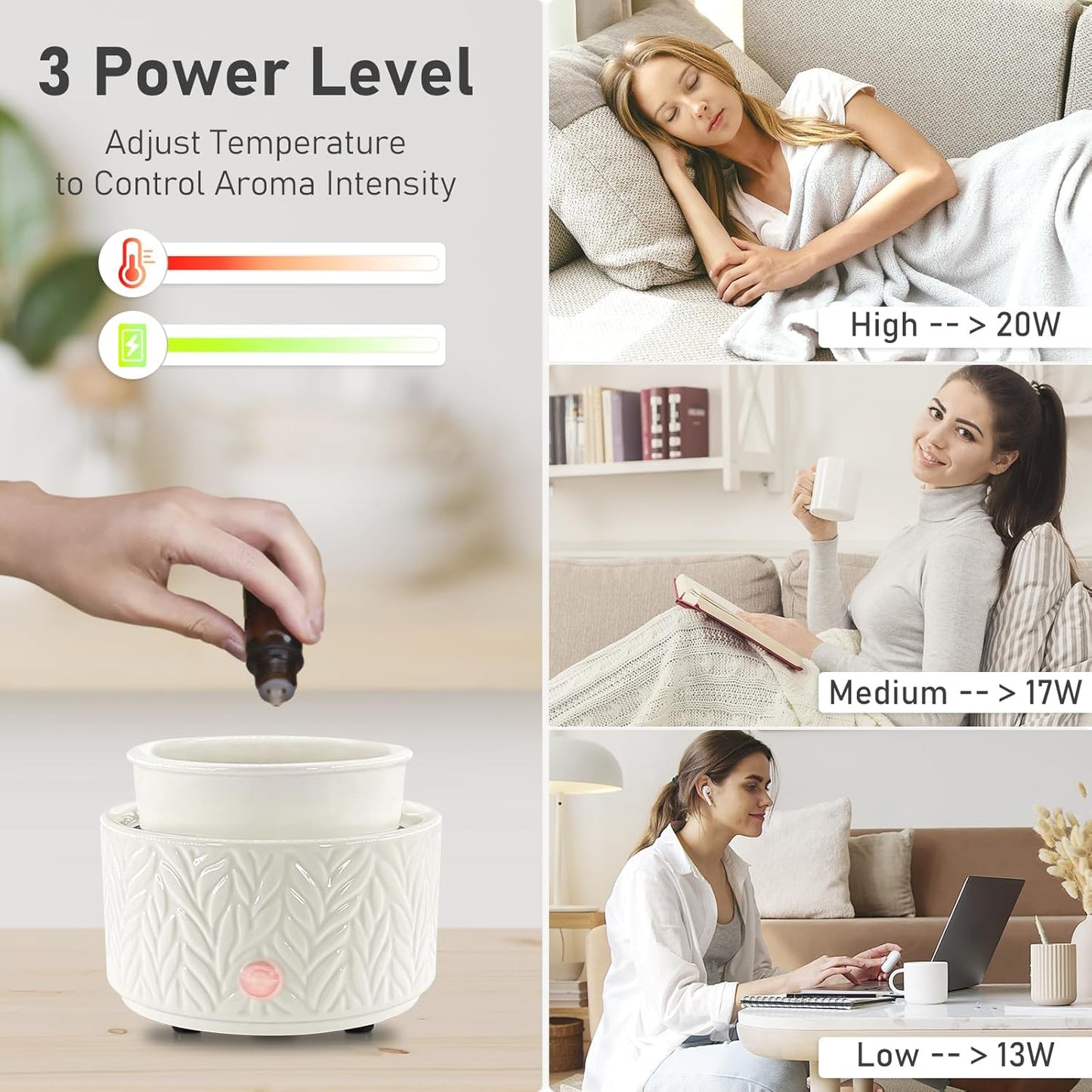 EQUSUPRO Wax Melt Warmer for Scented Wax Melts 3-in-1 Electric Ceramic Candle Wax Warmer Burner Fragrance Wax Melter for Home Office Bedroom Gift & Decor (Leaf)