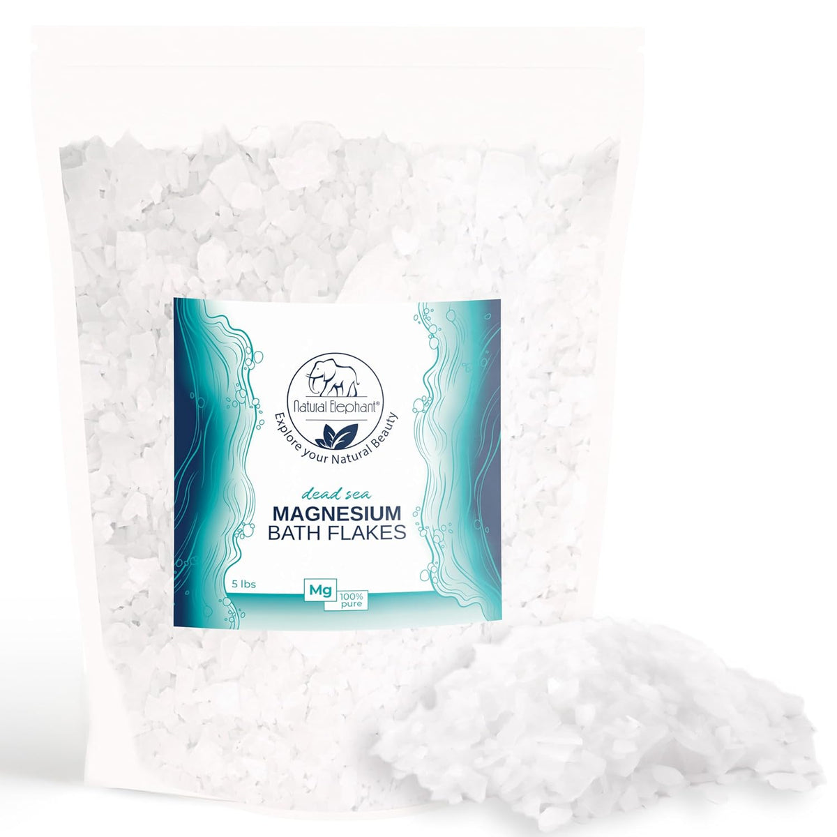 Natural Elephant Dead Sea Magnesium Bath Flakes | 10 lb (Pack of 2 5lb Bags) | Pure Magnesium Chloride Soak for Body and Foot | Ideal for a Soothing Bath Experience | Alternative to Epsom Salt