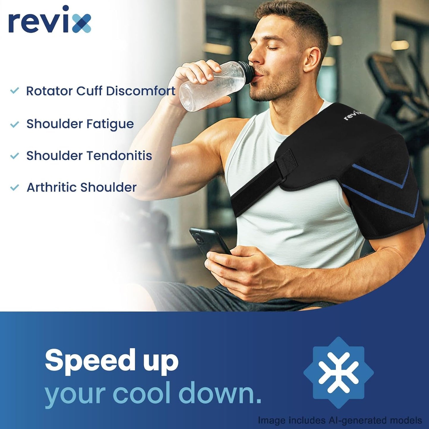REVIX Large Shoulder Ice Pack Wrap, 2 Gel Packs+1 Shoulder Brace for Rotator Cuff and Arm, Reusable Gel Cold Therapy Wrap for Discomfort Relief & Muscle Relaxation, Easy to Wear & Remove