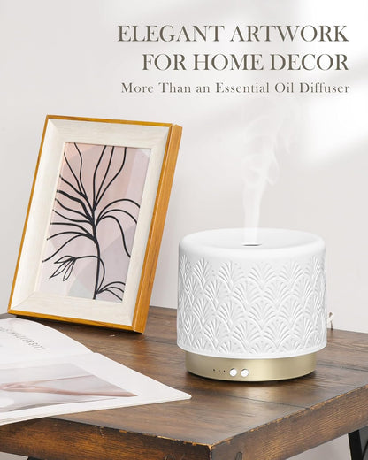 Essential Oil Diffuser - 280ml Ceramic Diffuser for Large Room & Commercial Use, 2.4MHz Aromatherapy Diffuser with Cool Mist Humidifier & Night Light, Ideal for Bedroom, Office, Yoga, Spa, Gifts