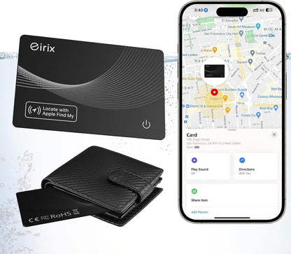 Smart Wallet Tracker Card - Item Finder for Luggage, Keys & Passport 、Compatible with Apple Find My、Slim, Rechargeable & IP68 Waterproof (4 Black)