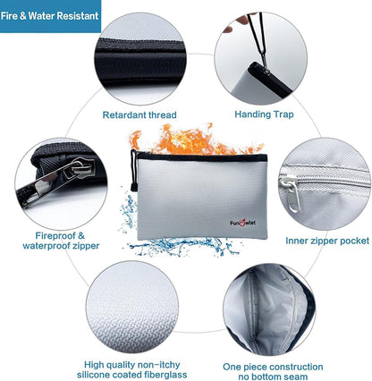 Fireproof Waterproof Money Document Bag, 2Pack Safe Pouch Black