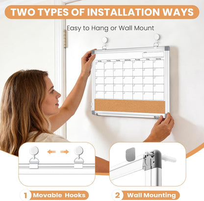 Weekly Dry Erase Calendar Whiteboard for Wall, 24" x 18" Cork Week Planner