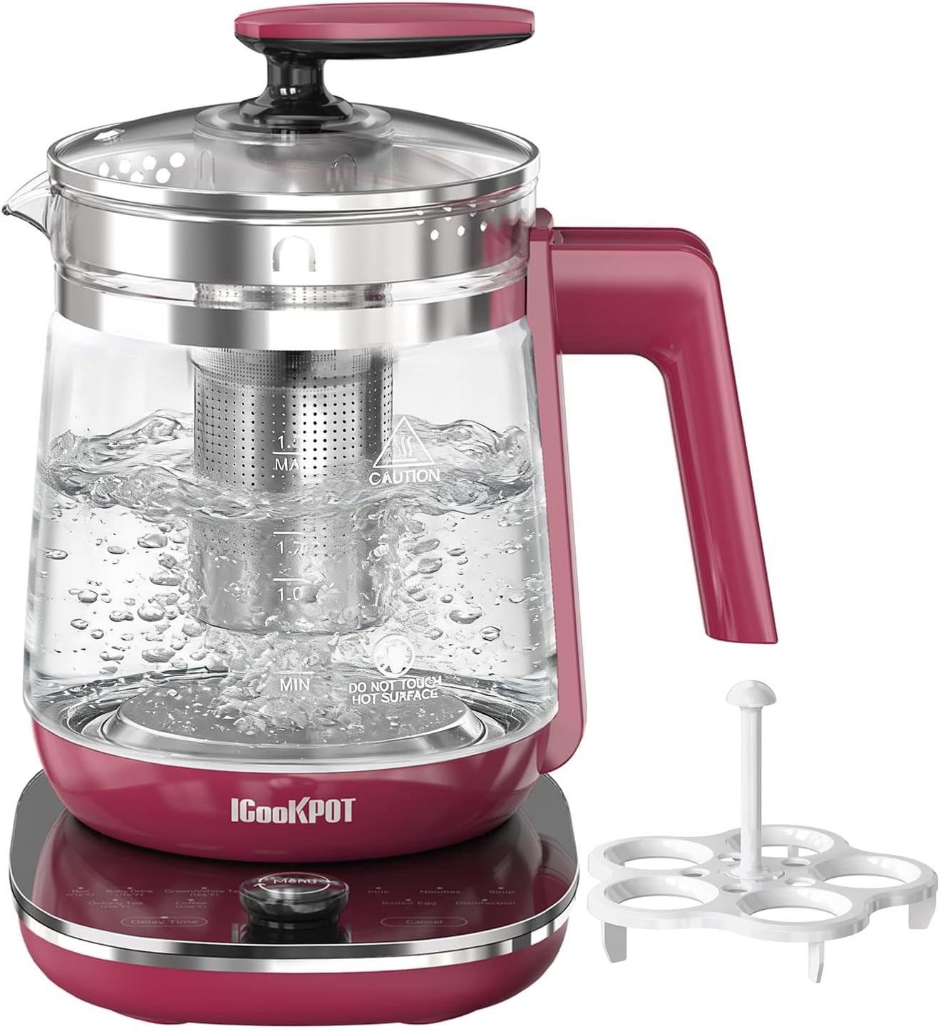 Electric Kettle 1.5L Borosilicate Glass, 1200W Temperature Control Tea Kettle with Auto Shut-Off & Boil-Dry Protection, BPA-Free Stainless Steel Base, Fast Boil for Coffee & Keep Warm, White