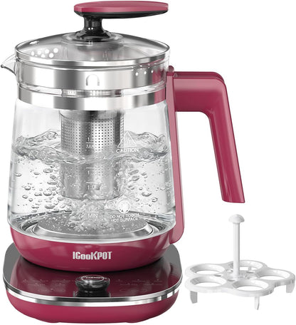 Electric Kettle 1.5L Borosilicate Glass, 1200W Temperature Control Tea Kettle with Auto Shut-Off & Boil-Dry Protection, BPA-Free Stainless Steel Base, Fast Boil for Coffee & Keep Warm, White