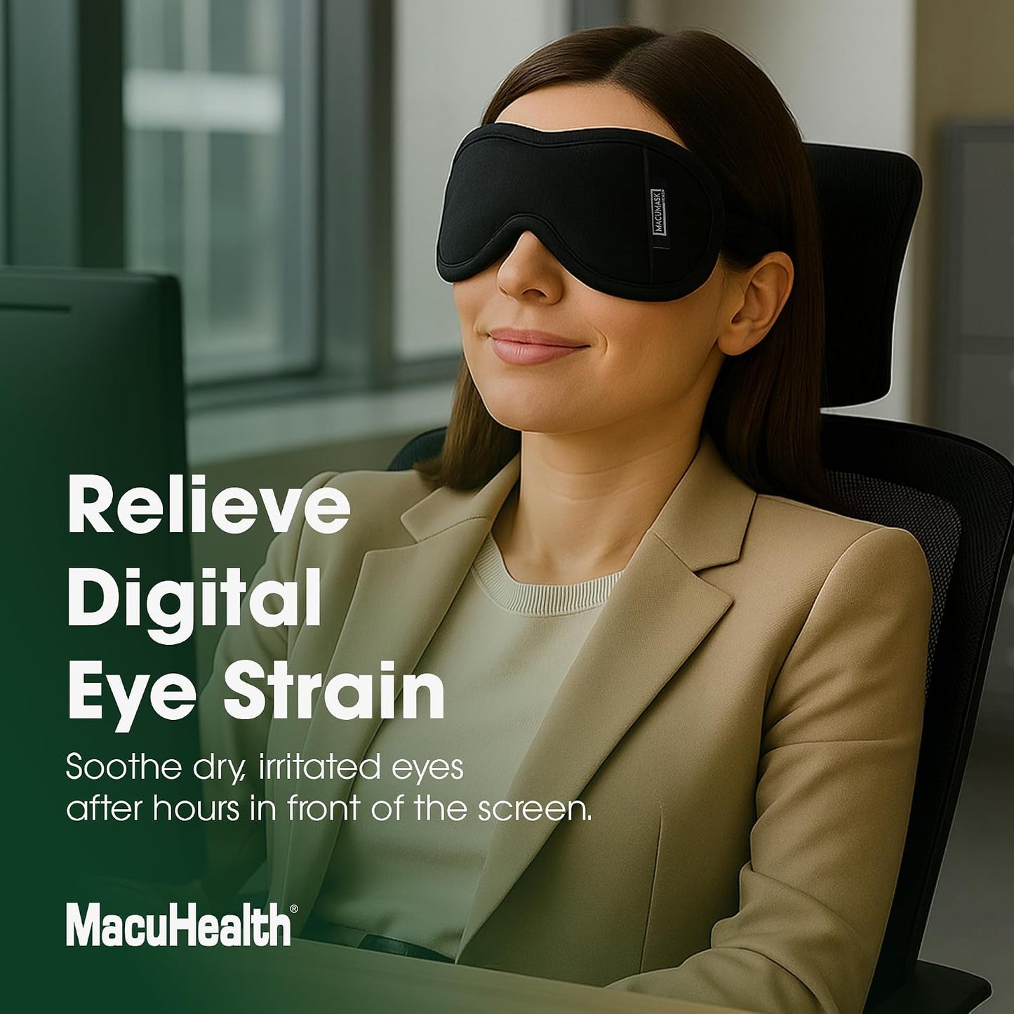 MacuHealth MacuMask - Moist Heat Eye Compress for Dry Eyes, Blepharitis, MGD & Digital Eye Strain, Adjustable Strap, SterilEyes Technology, Microwave & Freezer Safe, Hot or Cold Compress (Premium)