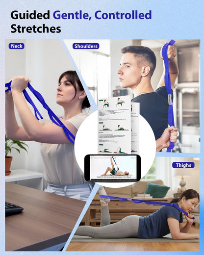 Trideer Stretching Strap with Loops & Leg Lifter, Non-Elastic PT-Style Physical Therapy Strap for Knee Replacement Rehab, Hamstring, Calf & Back Stretcher Mobility, Hip, Shoulder & Yoga