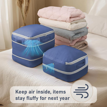 DIMJ Comforter Storage Bag - Blanket Storage Organizer Compression Bags, Large Capacity Ultra Space Saving Self Compression Organize for Bedding, Pillow, Duvet, Sheet Storage with Zipper Window