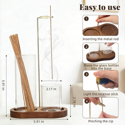 2-in-1 Glass Incense Holder with Ash Collector and Incense Stick Storage Upside Down Hanging Incense Holder, Anti-Splashing Design, Perfect for Meditation, Yoga, Spa, and Home Decoration
