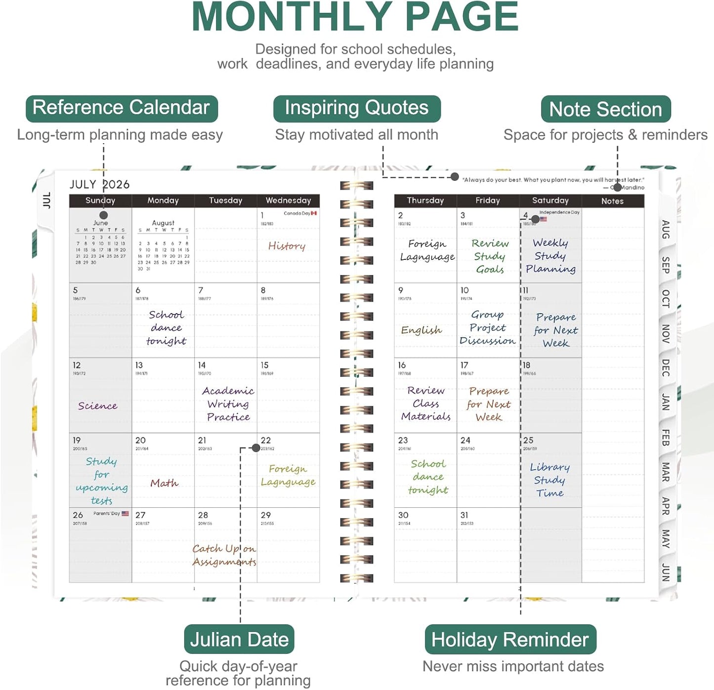 Planner 2026-2027, Weekly and Monthly Calendar Planner, JUL 2026 - JUN 2027 | Academic Year, Daily Agenda Book, A5(6.3'' x 8.5''), Sprial Bound, Inner Pocket, Office School Use