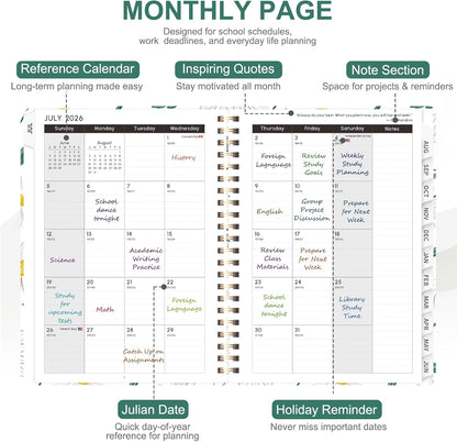 Planner 2026-2027, Weekly and Monthly Calendar Planner, JUL 2026 - JUN 2027 | Academic Year, Daily Agenda Book, A5(6.3'' x 8.5''), Sprial Bound, Inner Pocket, Office School Use