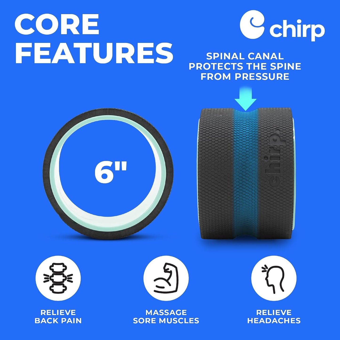 Chirp Wheel Foam Roller - Targeted Back & Neck Pain Relief, Muscle Massage, Trigger Point Therapy, High-Density Foam Tool for Physical Therapy, Stretching & Exercise, 500lbs Capacity, 12-Inch Mint