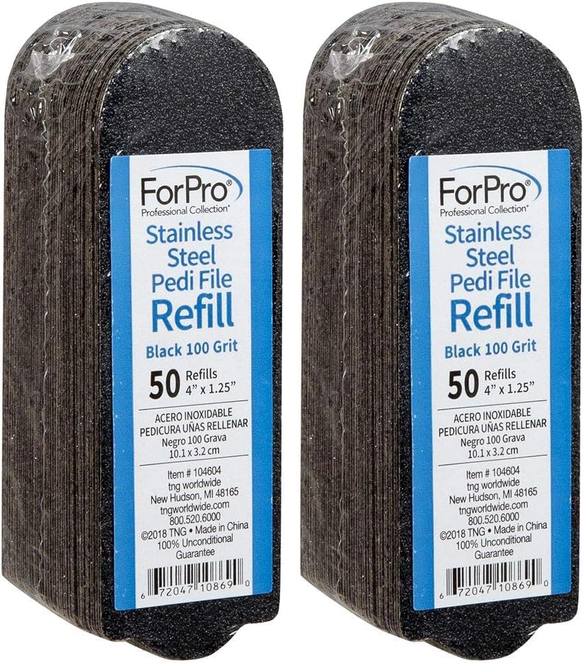 ForPro Professional Collection Stainless Steel Pedi File Refill, 180 Grit, White, EZ-Strip Peel Pedicure Refill Pads, 1.25” W x 4” L, 50-Count