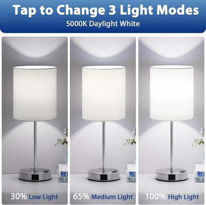 Blue Touch Lamps for Nightstand Set of 2 - Bedside Table Lamp for Bedroom with Dual USB Ports & AC Outlet, 3-Way Dimmable Lamps for Living Room Boys Room, Night Light with 5000K Daylight Bulbs
