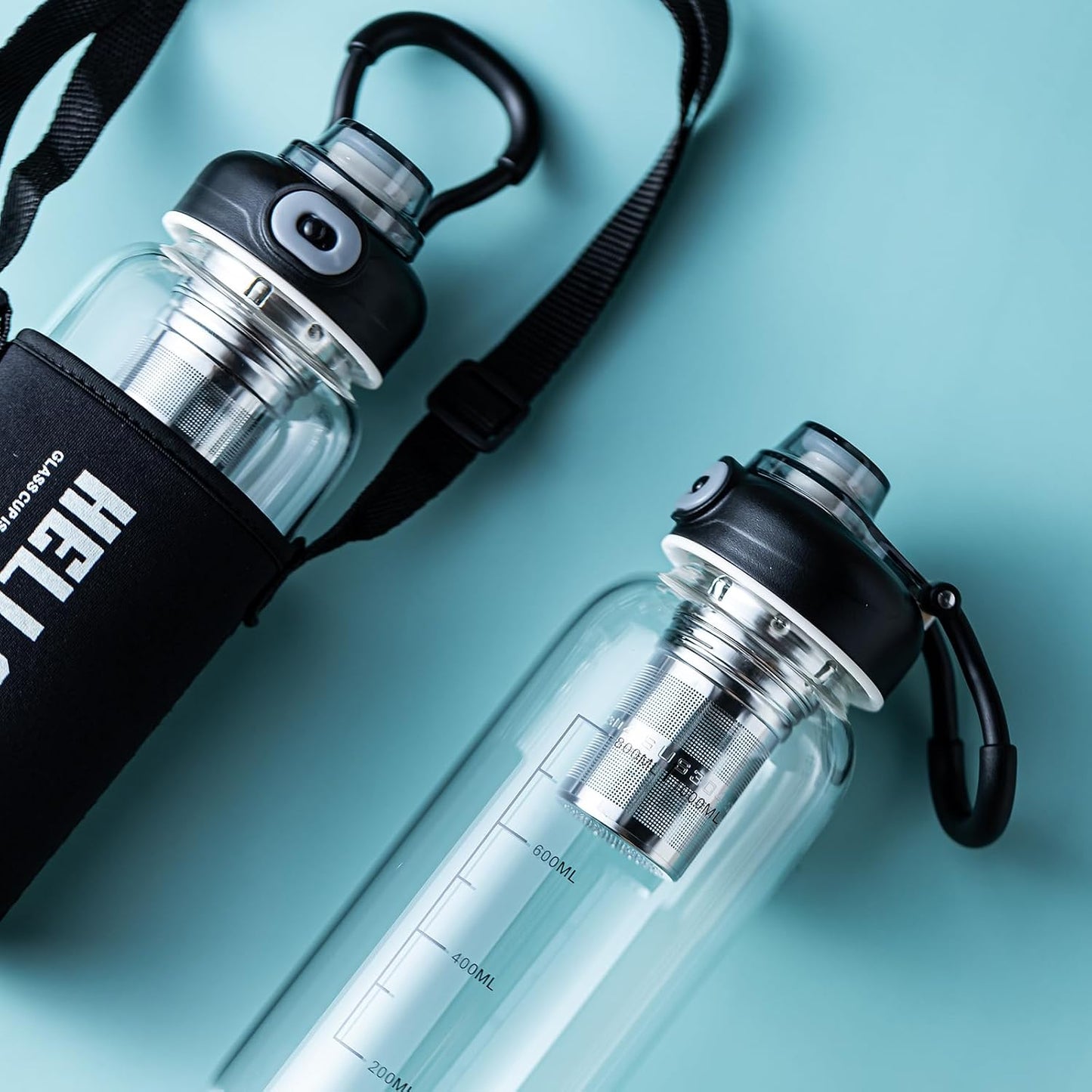34oz Glass Water Bottle with Capacity Mark & Sleeve, BPA-Free Tea Bottle with Infuser for Hot & Cold Drinks, Tea, Coffee and Water for Gym, Home & Office
