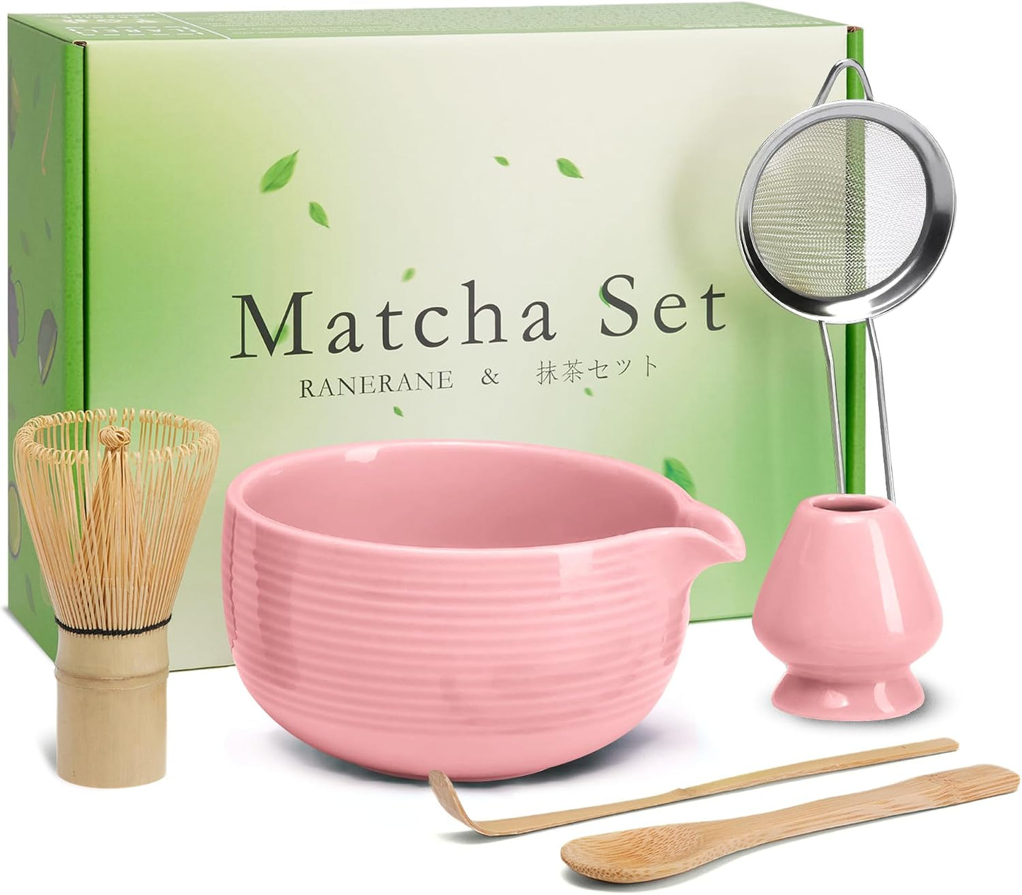 Matcha Whisk Set, Ceramic Matcha Set Includes Matcha Bowl, Matcha Whisk (Chasen) and Holder, Sifter, Bamboo Scoop & Spoon - 6 Pcs Matcha Kit for Matcha Lovers White