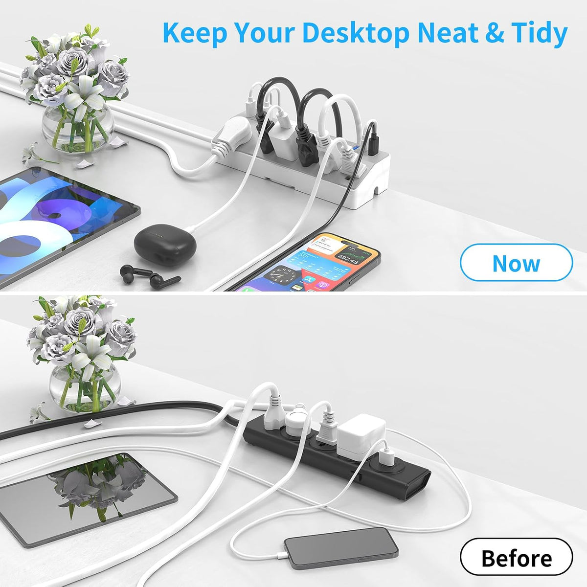 Desk Clamp Power Strip 10FT, 40W Total Fast Charging Station, Black