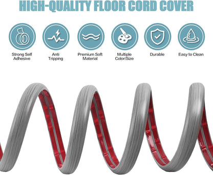 Floor Cord Cover Self Adhesive Cord Hider,10FT Cable Management, Extension Strip Protector for Wires, Prevent Cable Trips for Offices, Gyms, Exhibitions Cavity 0.39"(W) x 0.27"(H) BrownWood