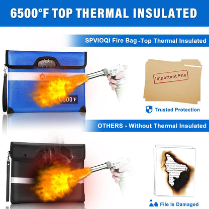 6500°F Upgraded Fireproof Document Bag with Lock, Fire proof Money Bag for Cash w. Zipper/Reflective Strip, 10 Layers of Heat Insulated Materials, Water Resistant Fireproof Bag for Documents, Fire Bag
