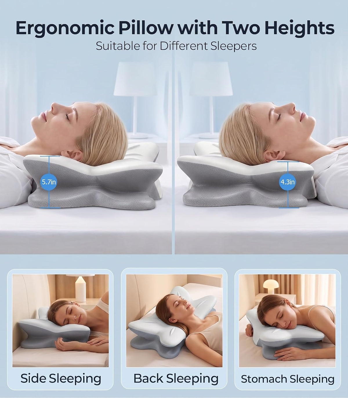 Cervical Neck Pillow for Pain Relief, Bed Pillows for Sleeping, Ergonomic Cooling Pillow, Orthopedic Contour Pillow for Side Back Stomach Sleepers,Neck Support Memory Foam Pillows with Pillow Covers